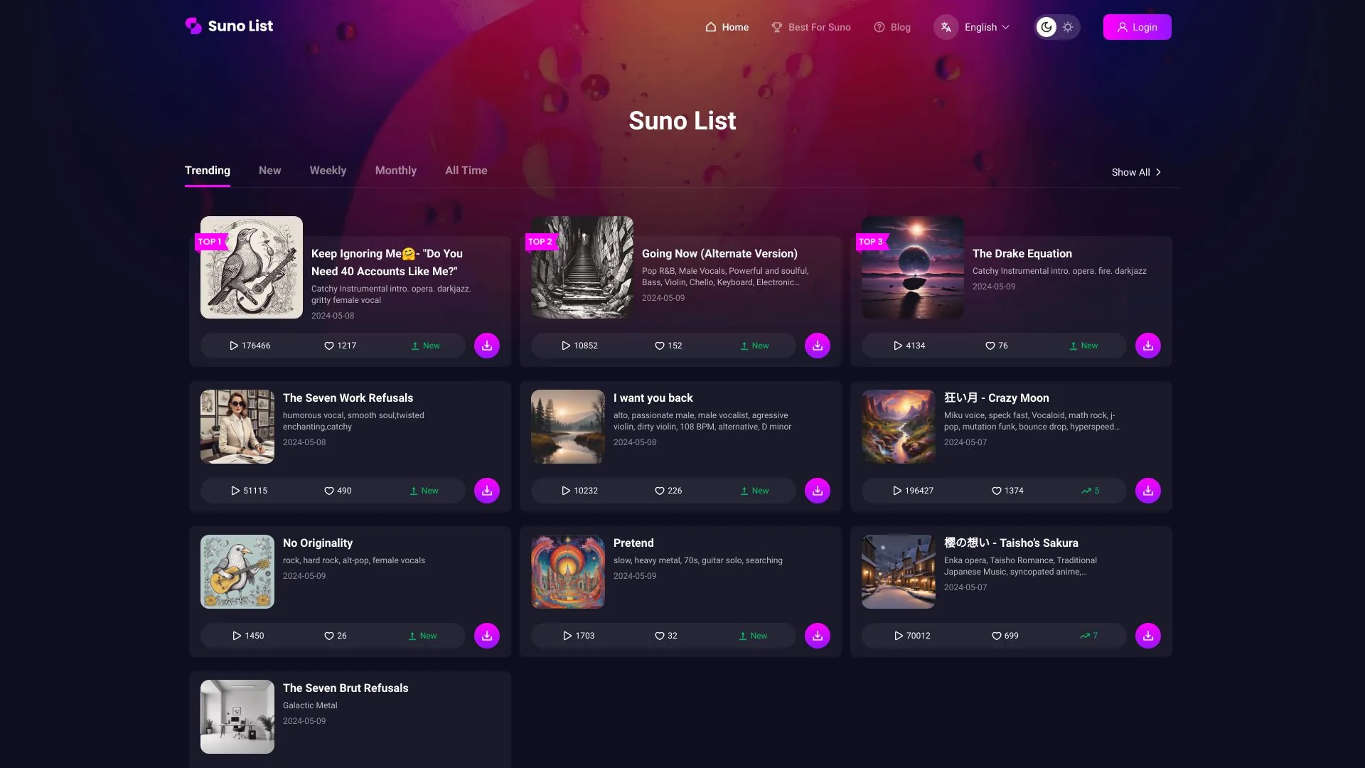 Suno-list screenshot