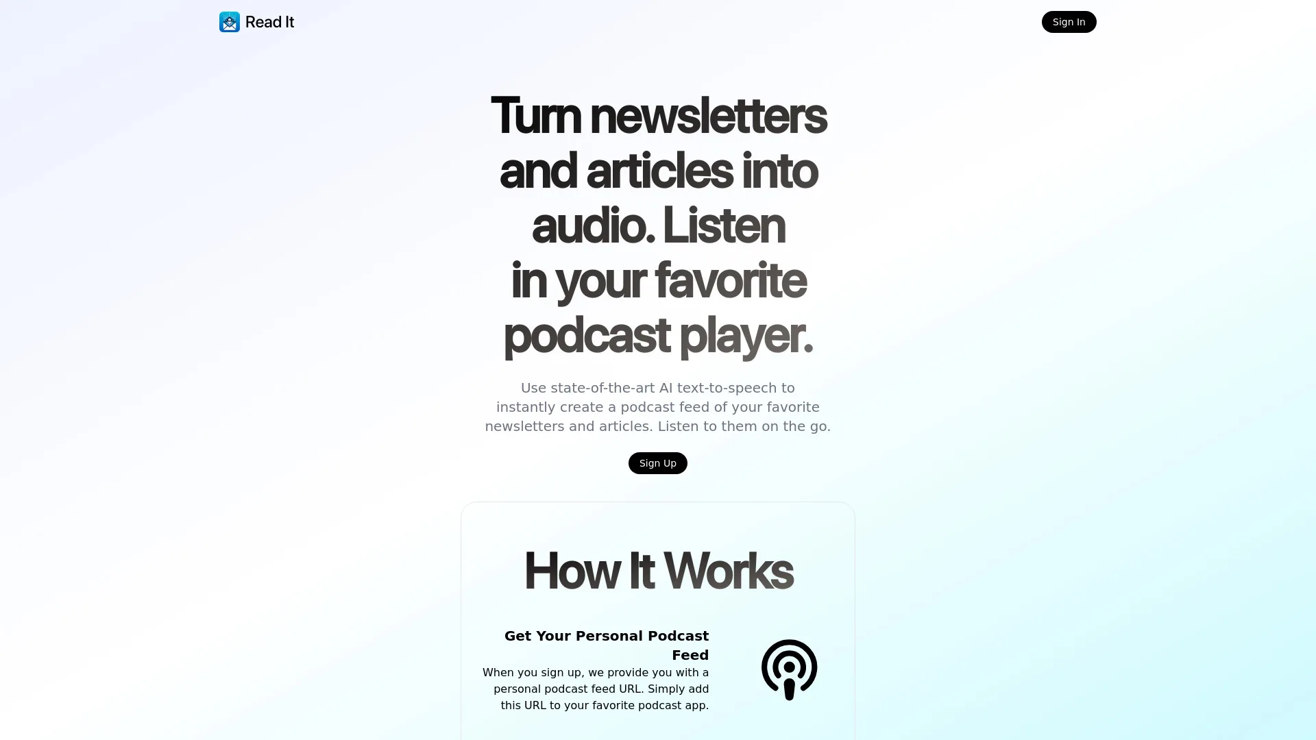 Read It - Turn Your Newsletters and Articles Into A Podcast screenshot