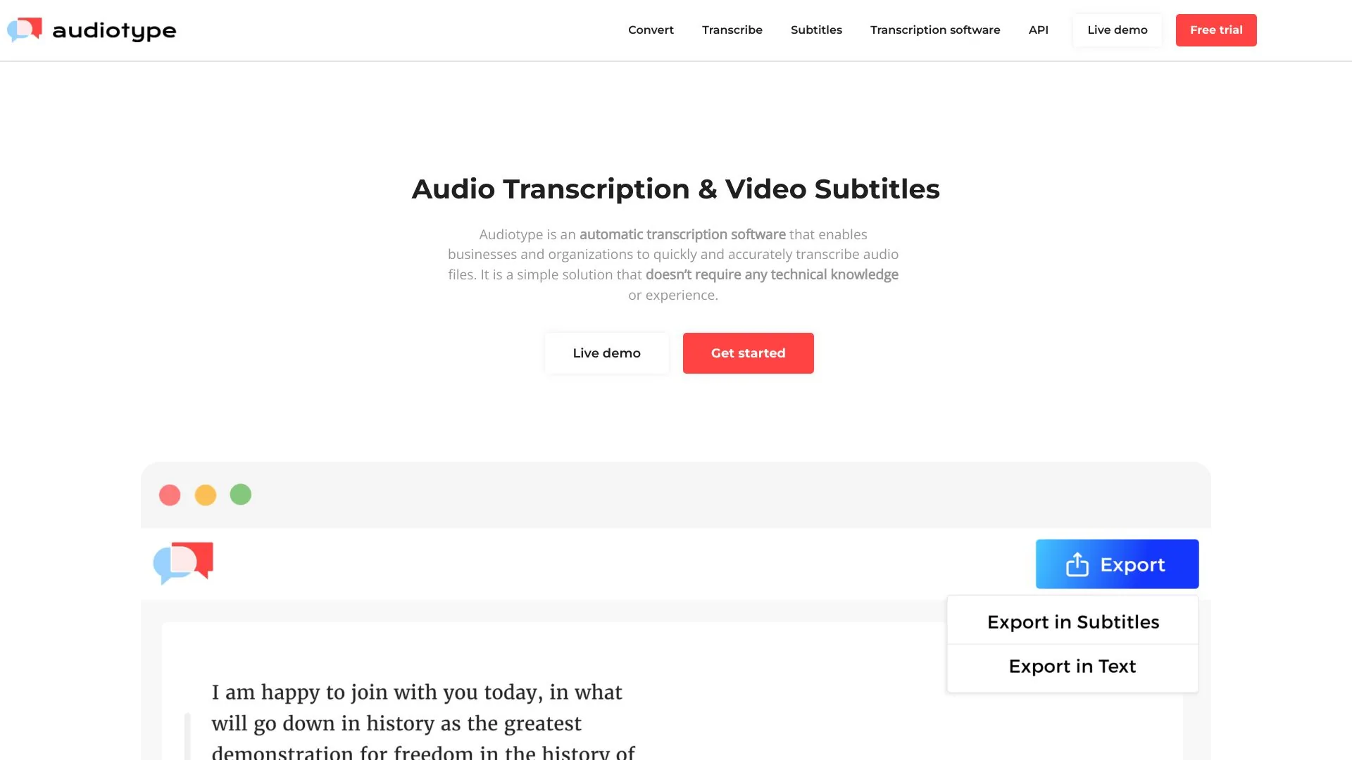 Audiotype - Audio Transcription and Video Subtitles screenshot
