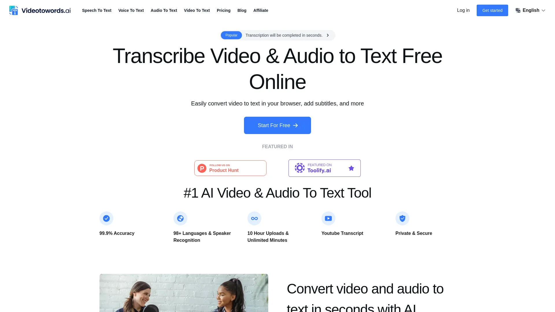 VideoToWords.ai screenshot