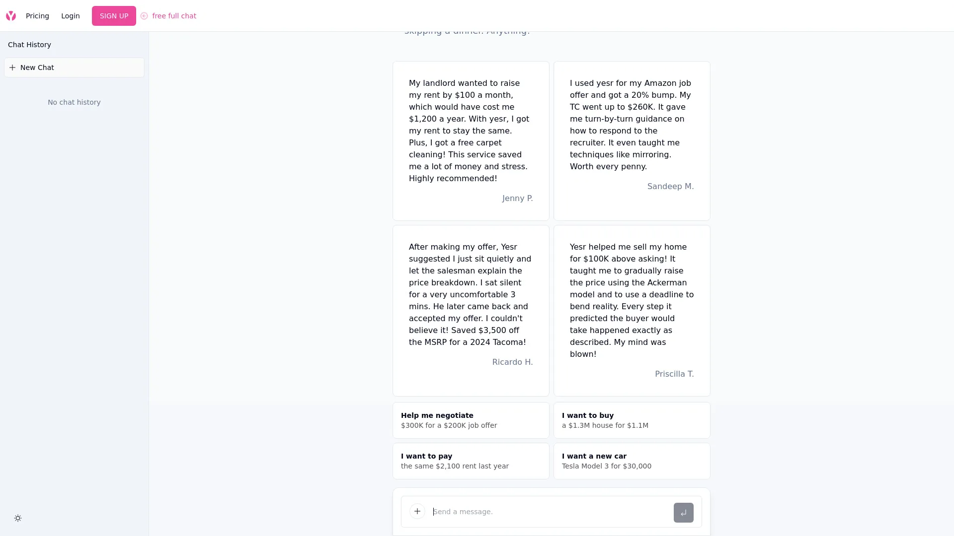 Yesr AI Negotiator screenshot