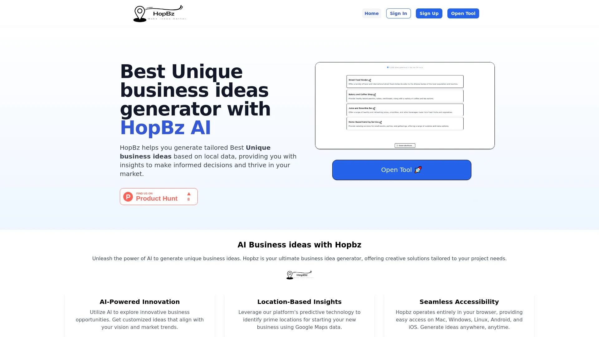 Hopbz - AI Business Ideas & Opportunities Generator screenshot