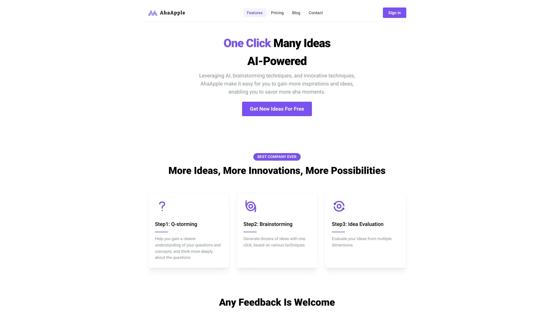 AhaApple - AI Idea Generator - Creative and Novel Ideas screenshot