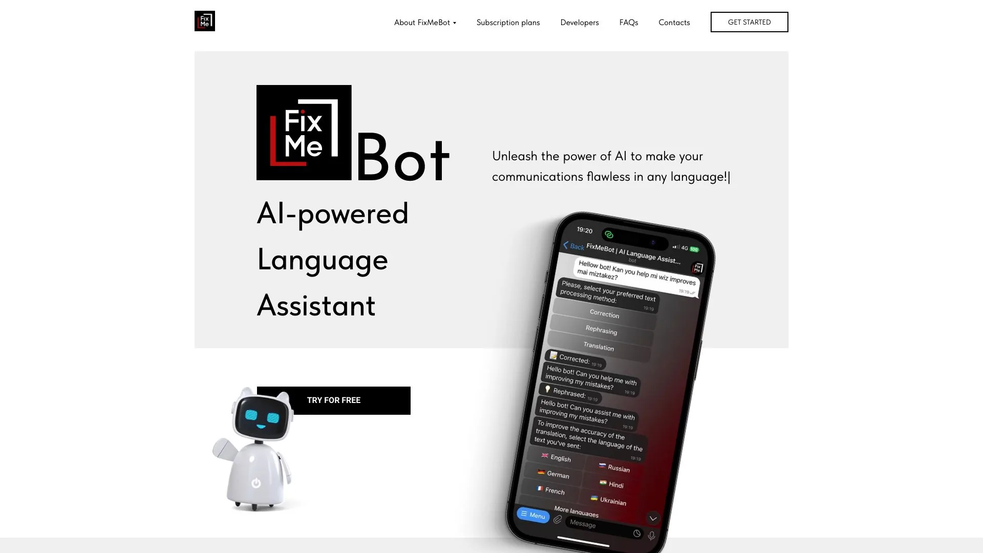 FixMeBot | AI-powered language assistant screenshot
