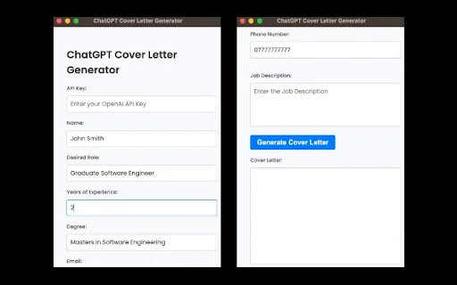 GPT Cover Letter Generator screenshot