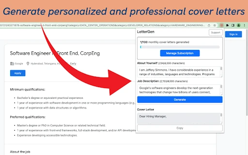 AI Cover Letter Generator screenshot