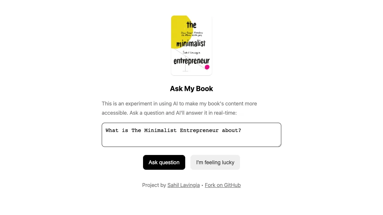 Ask My Book: The Minimalist Entrepreneur screenshot