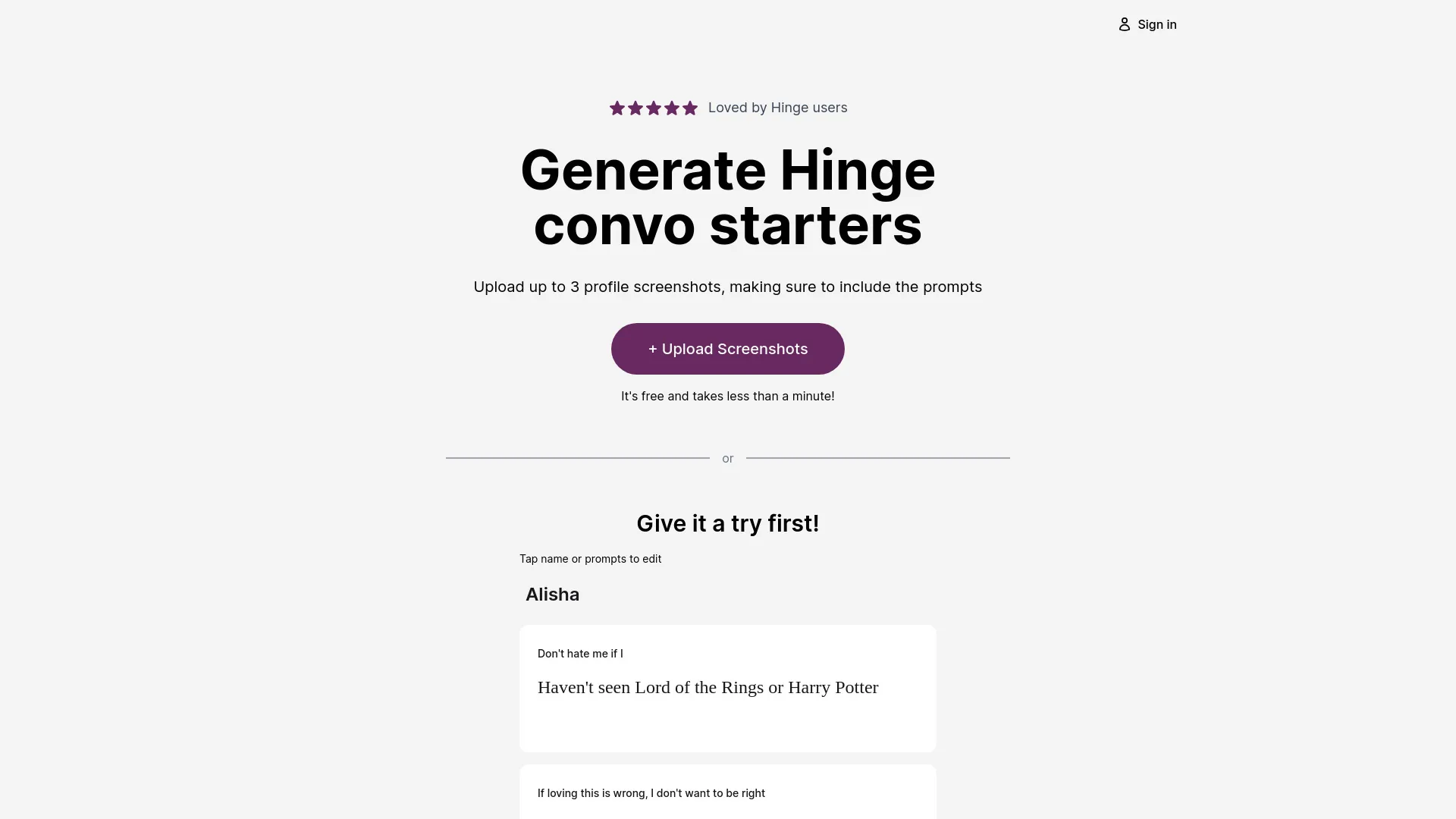 Hinge Openers AI screenshot