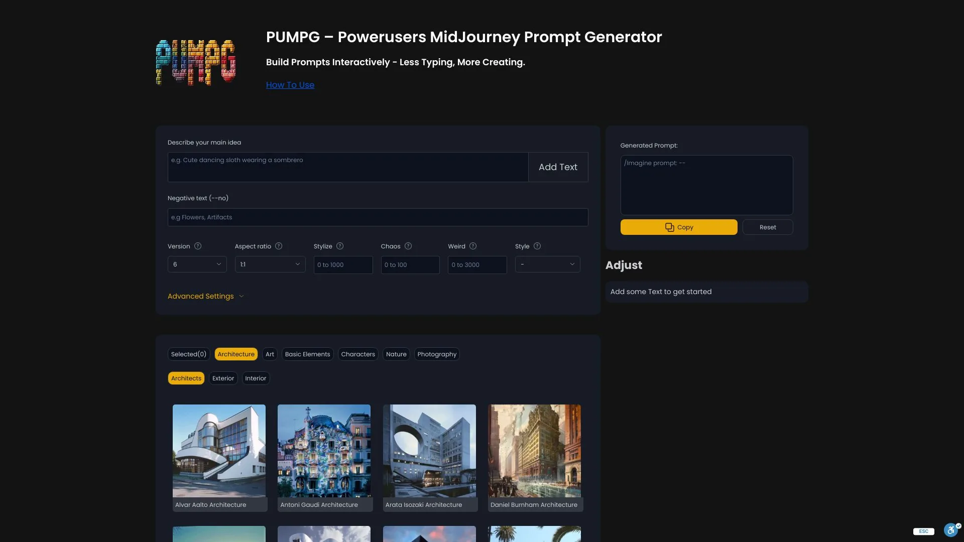 PUMPG - Powerusers MidJourney Prompt Generator screenshot