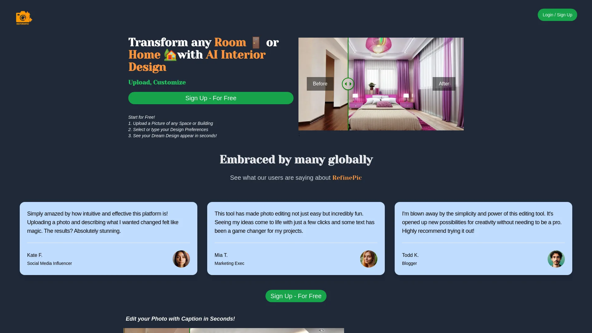 RefinePic AI Photo Editing Tool screenshot