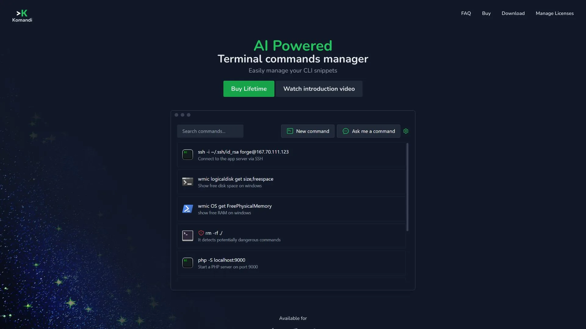 Komandi - 基于人工智能的命令行/终端命令管理工具 screenshot
