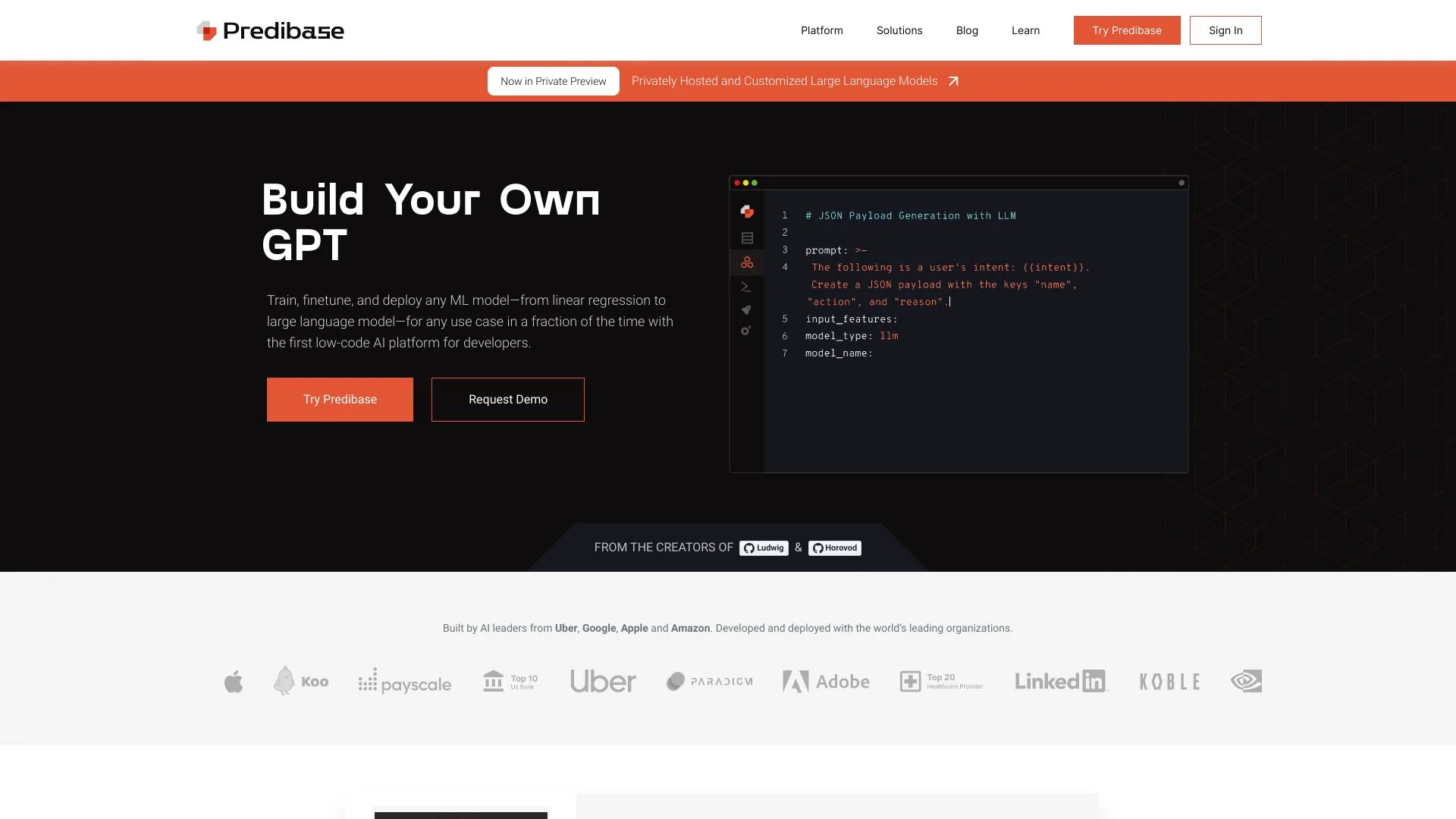 Predibase screenshot