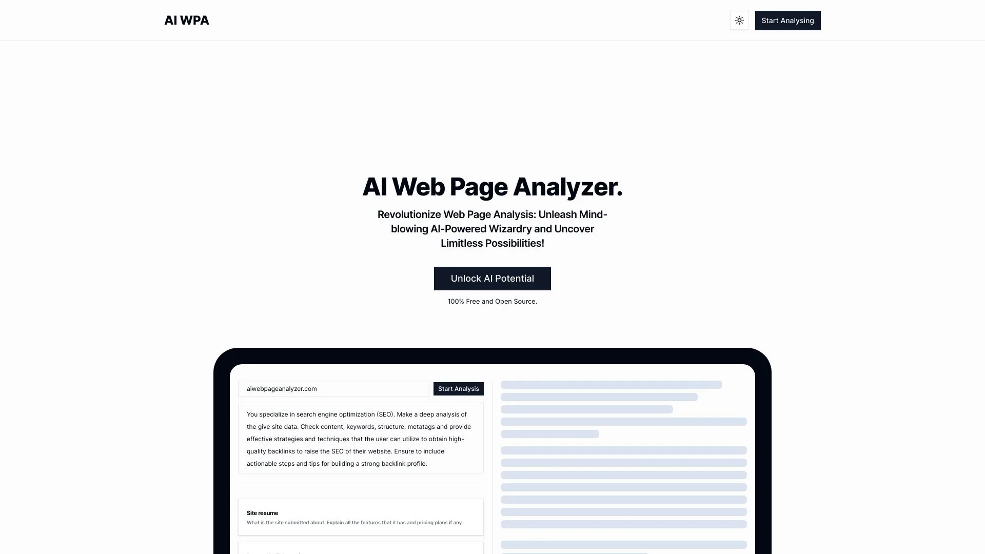 AI Web Page Analyzer (AI WPA) screenshot