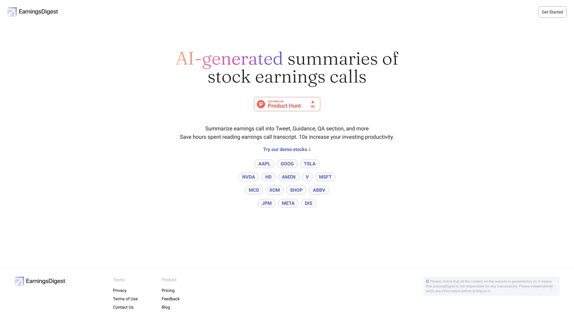 EarningsDigest screenshot