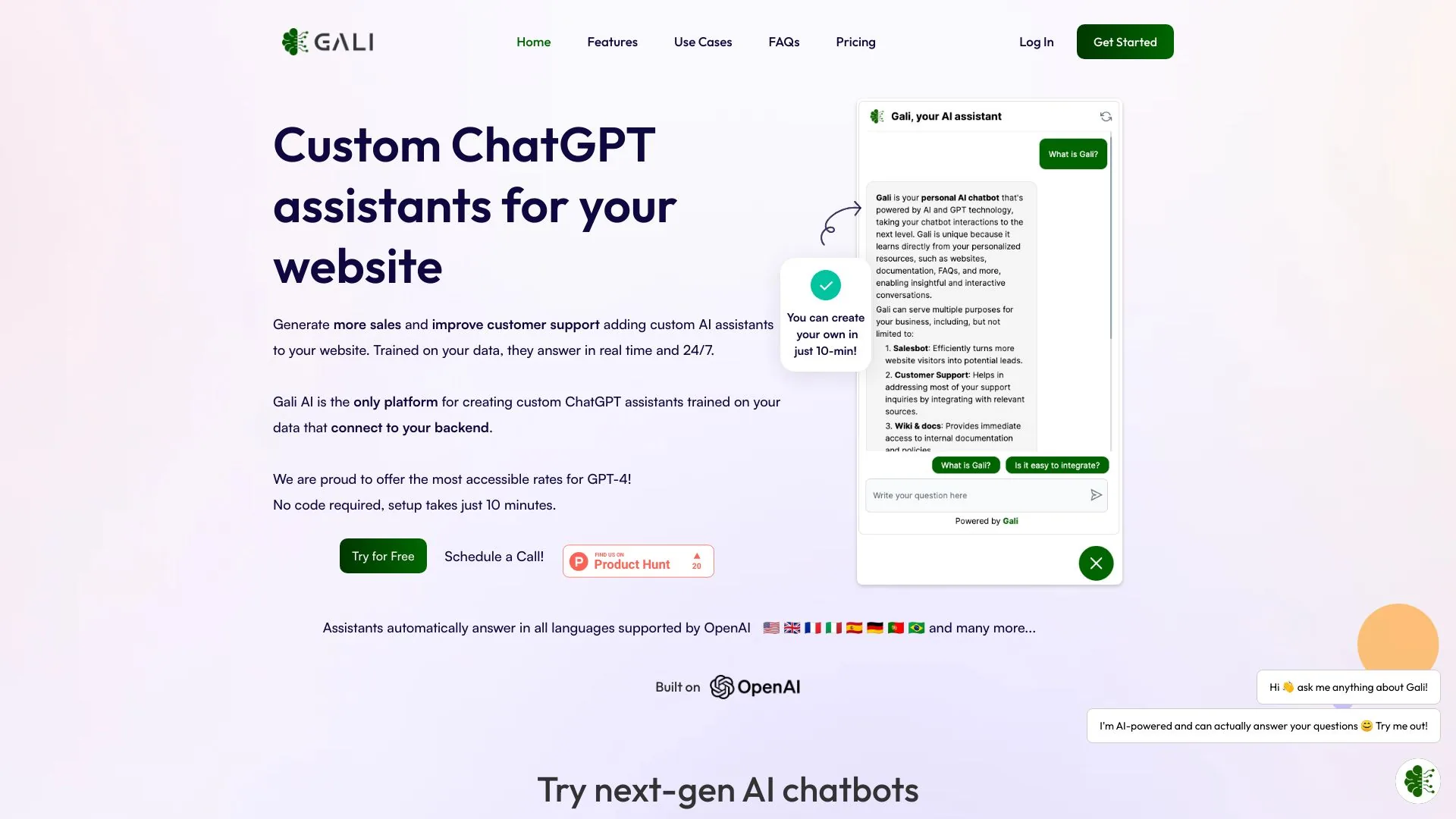 Gali - Custom AI chatbot screenshot