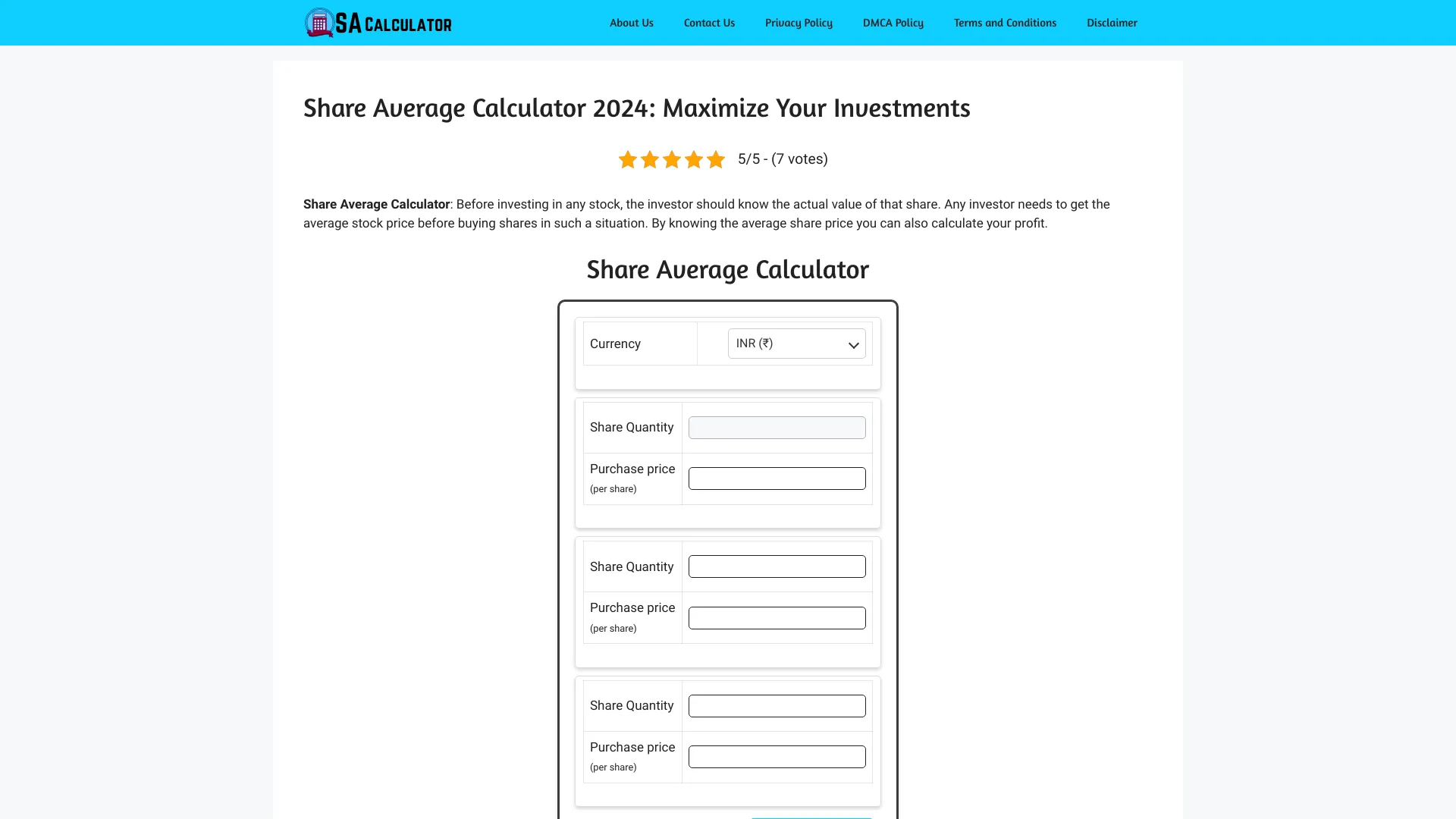 Share Average Calculator screenshot