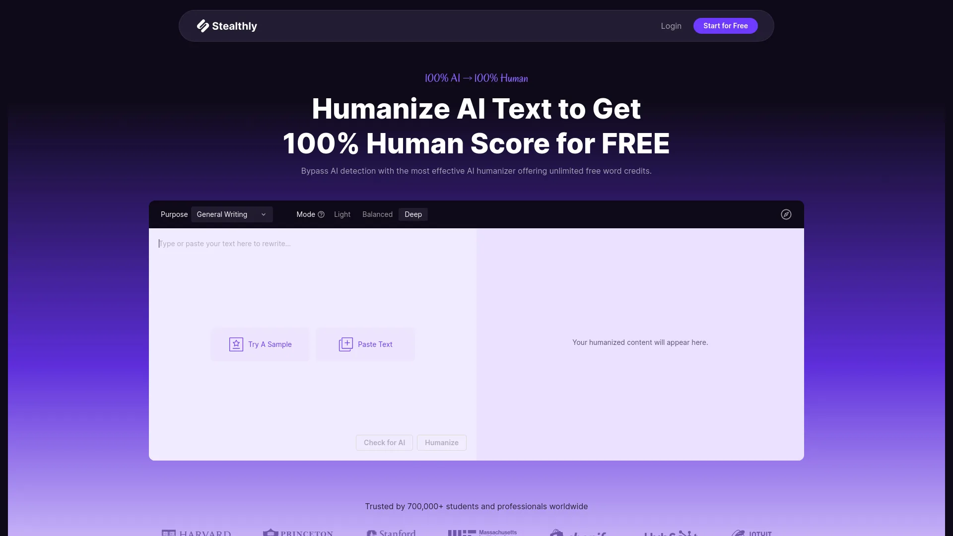 Stealthly AI Humanizer screenshot