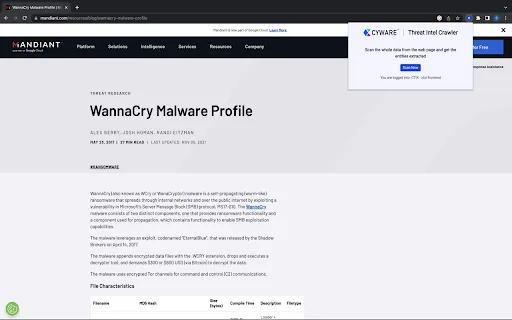 Cyware Threat Intel Crawler screenshot