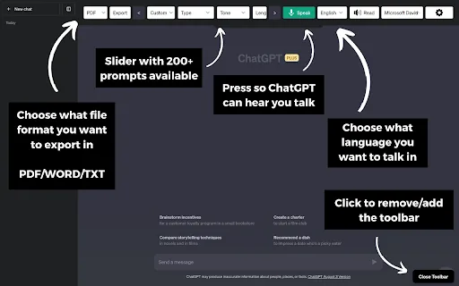ChatGPT Toolbar Companion screenshot