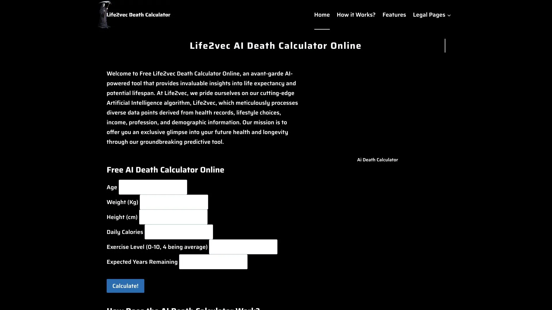 Life2vec AI Death Calculator Online screenshot