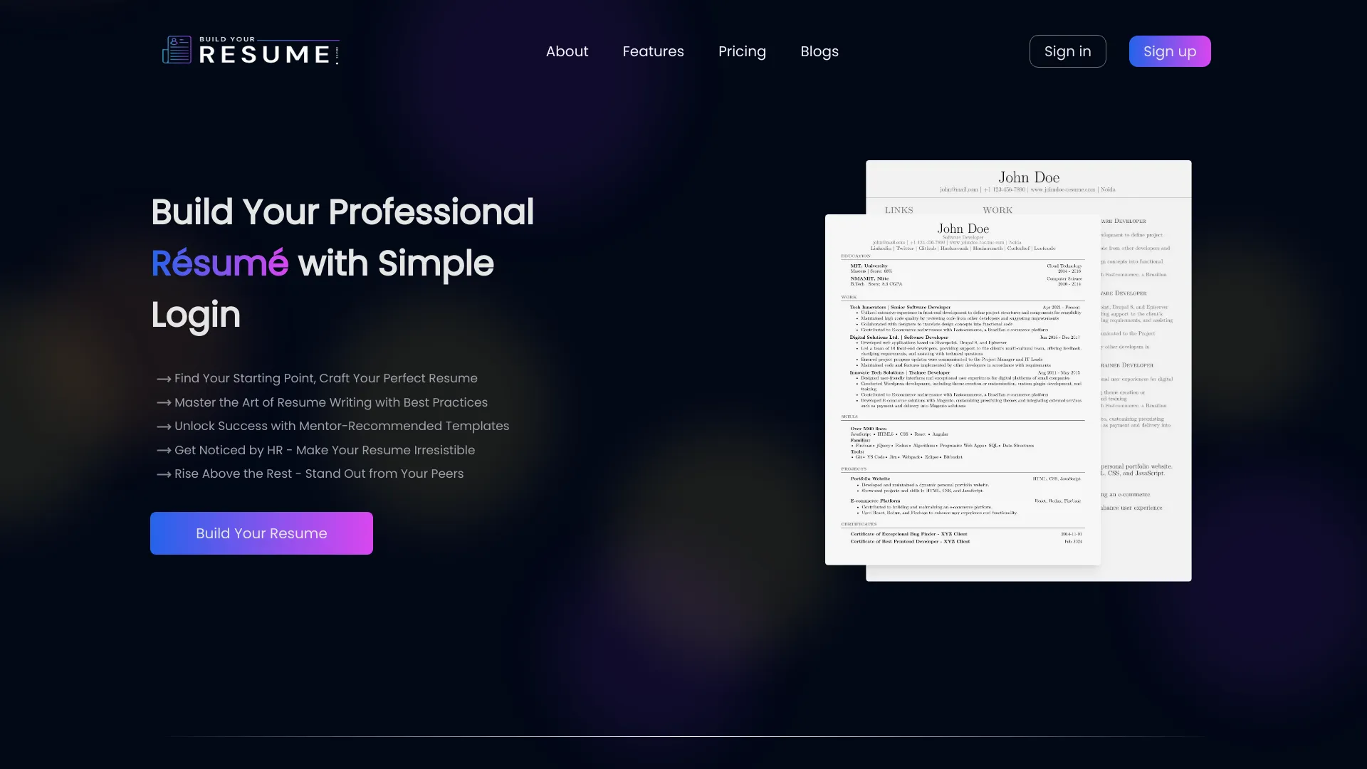 Build Your Resume Online screenshot