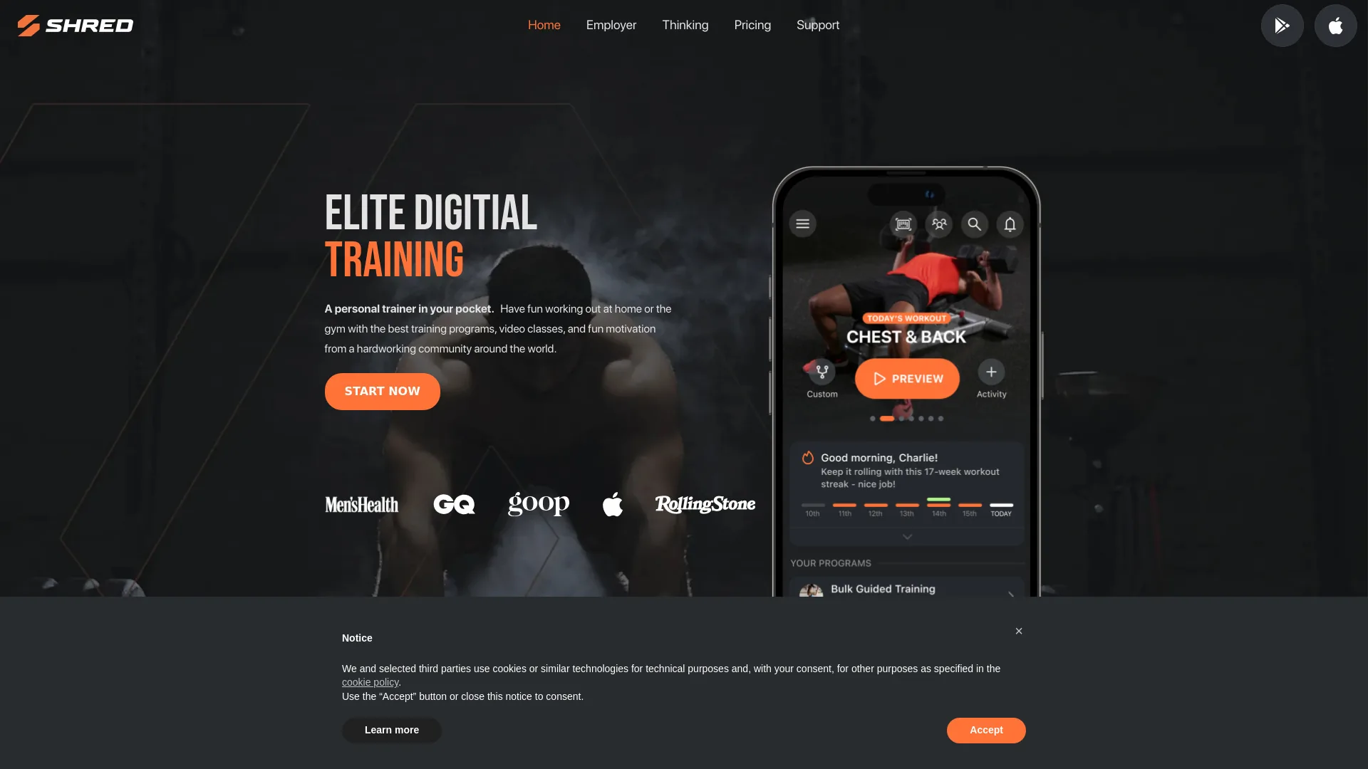 SHRED: Home & Gym Workouts App screenshot