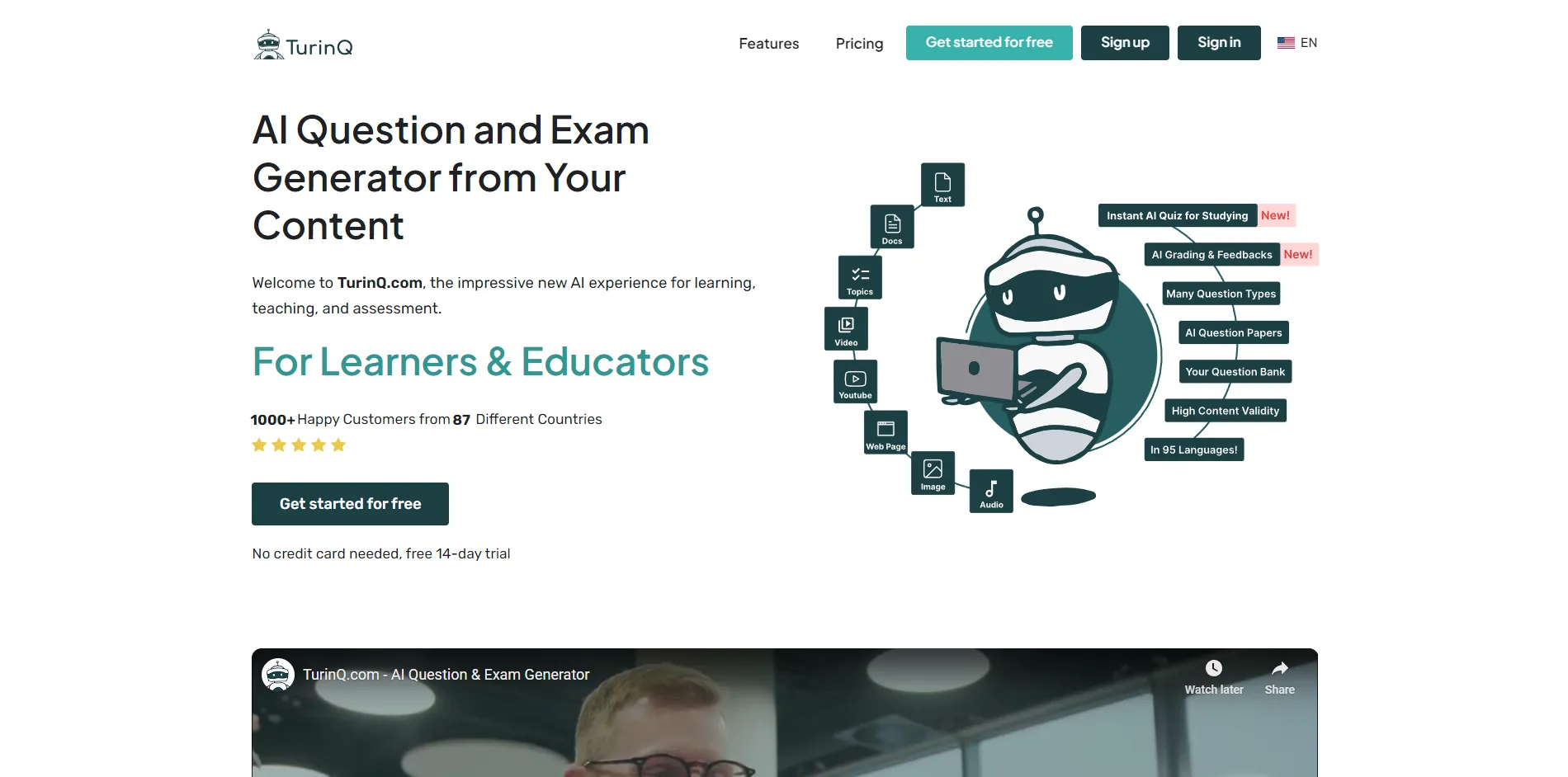 Turinq.com AI Question and Exam Generator screenshot
