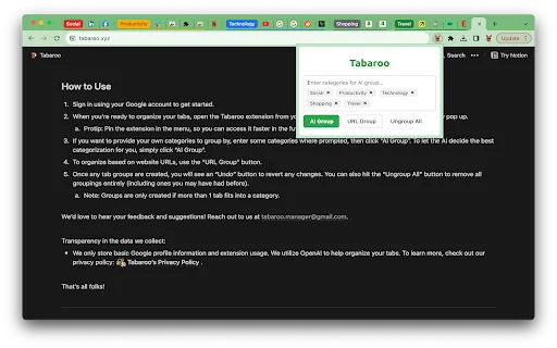 Tabaroo screenshot