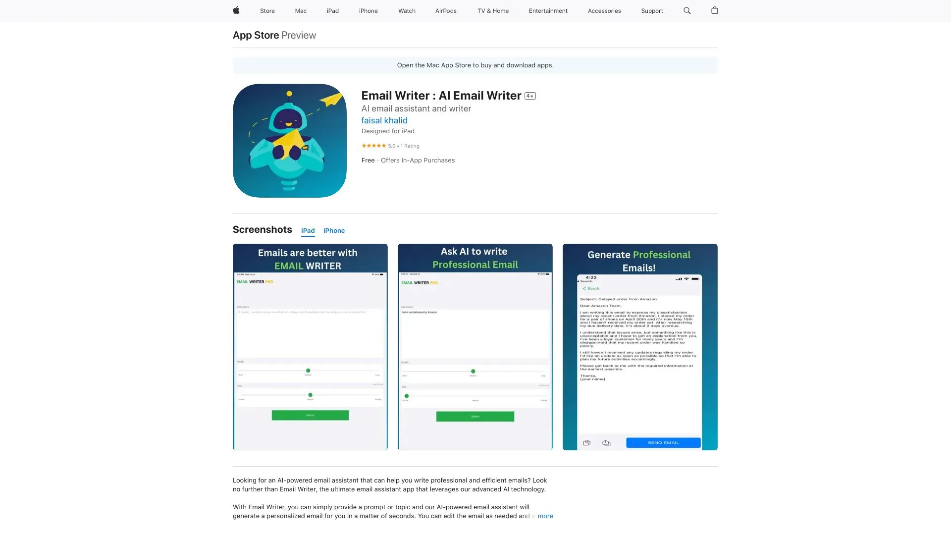 Chatgpt-powered Email Writer screenshot