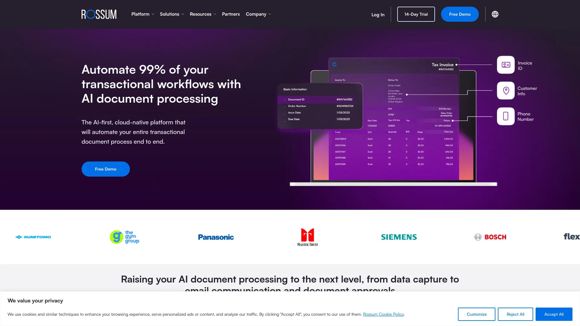 Rossum AI Document Processing screenshot