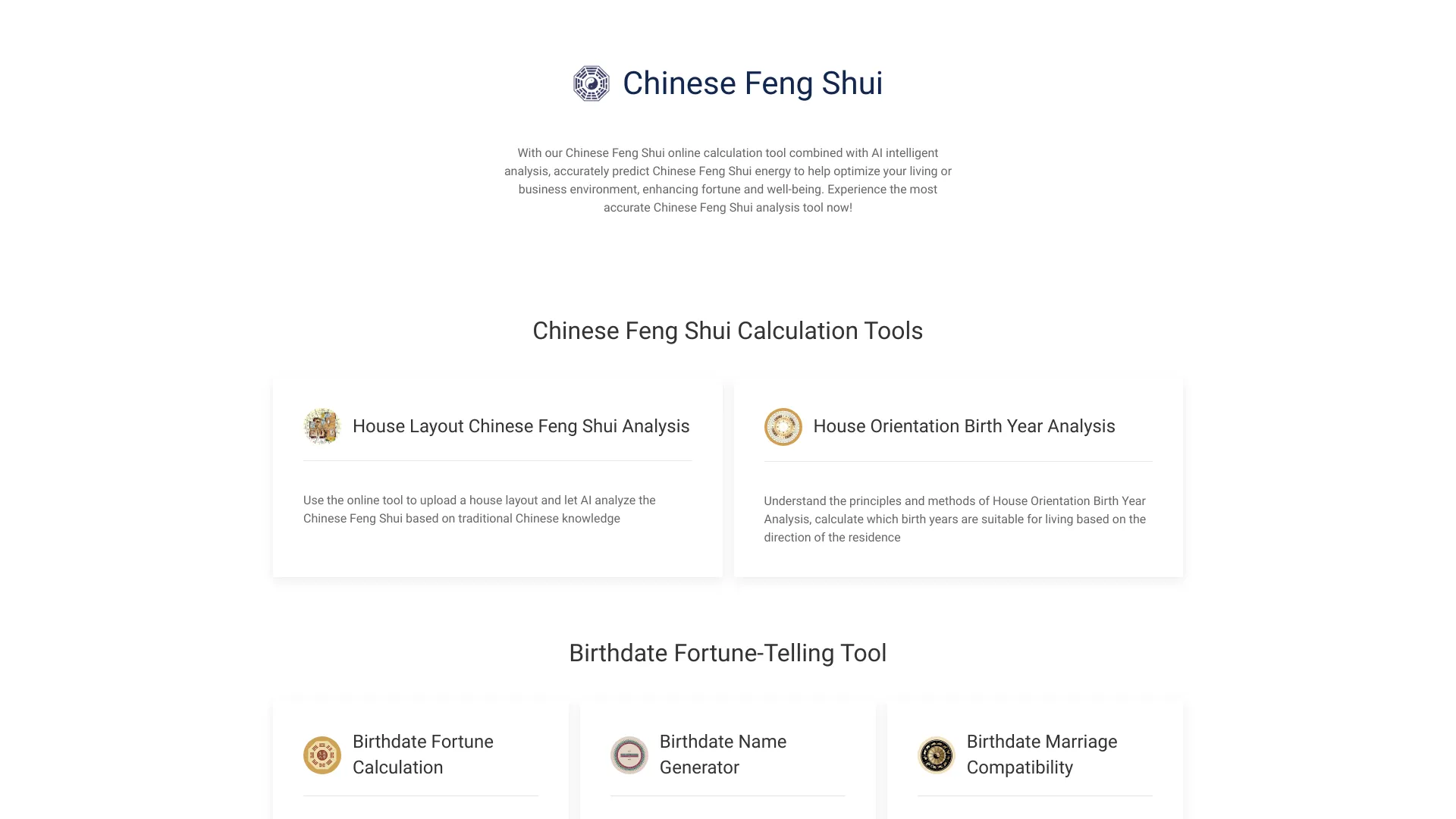 Chinese Feng Shui Online Calculation Tool screenshot