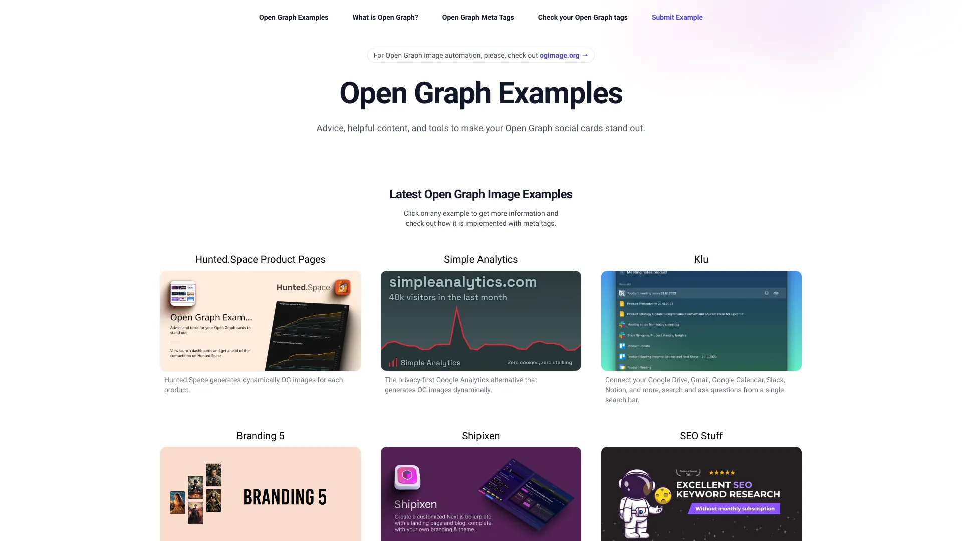 Open Graph Examples screenshot