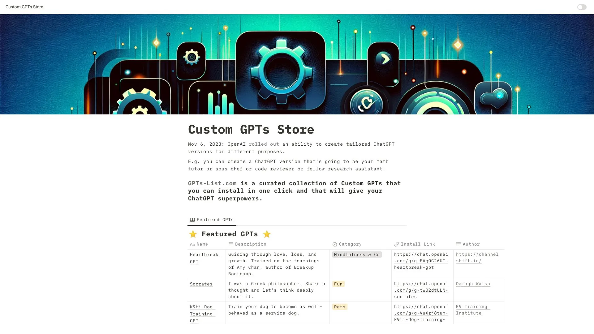 GPTs列表 screenshot