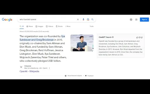 ChatGPT for Google screenshot